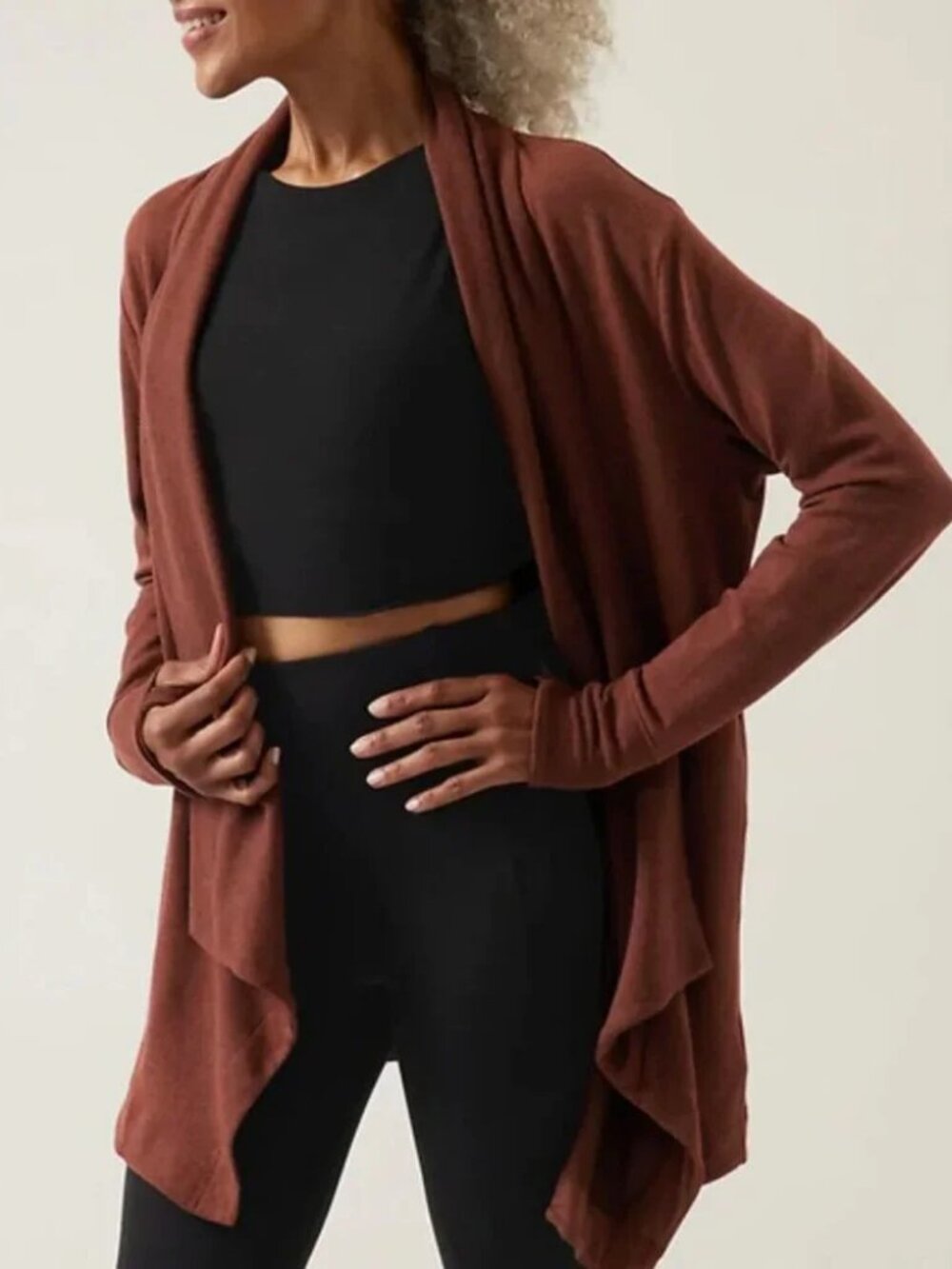 Athleta Pranayama Wrap Cardigan Sweater Size Small Mahogany Heather Brown XXS